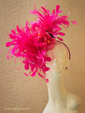Hot Pink Kentucky Derby Fascinator Feather Hat Fuchsia Headband Oaks Hat