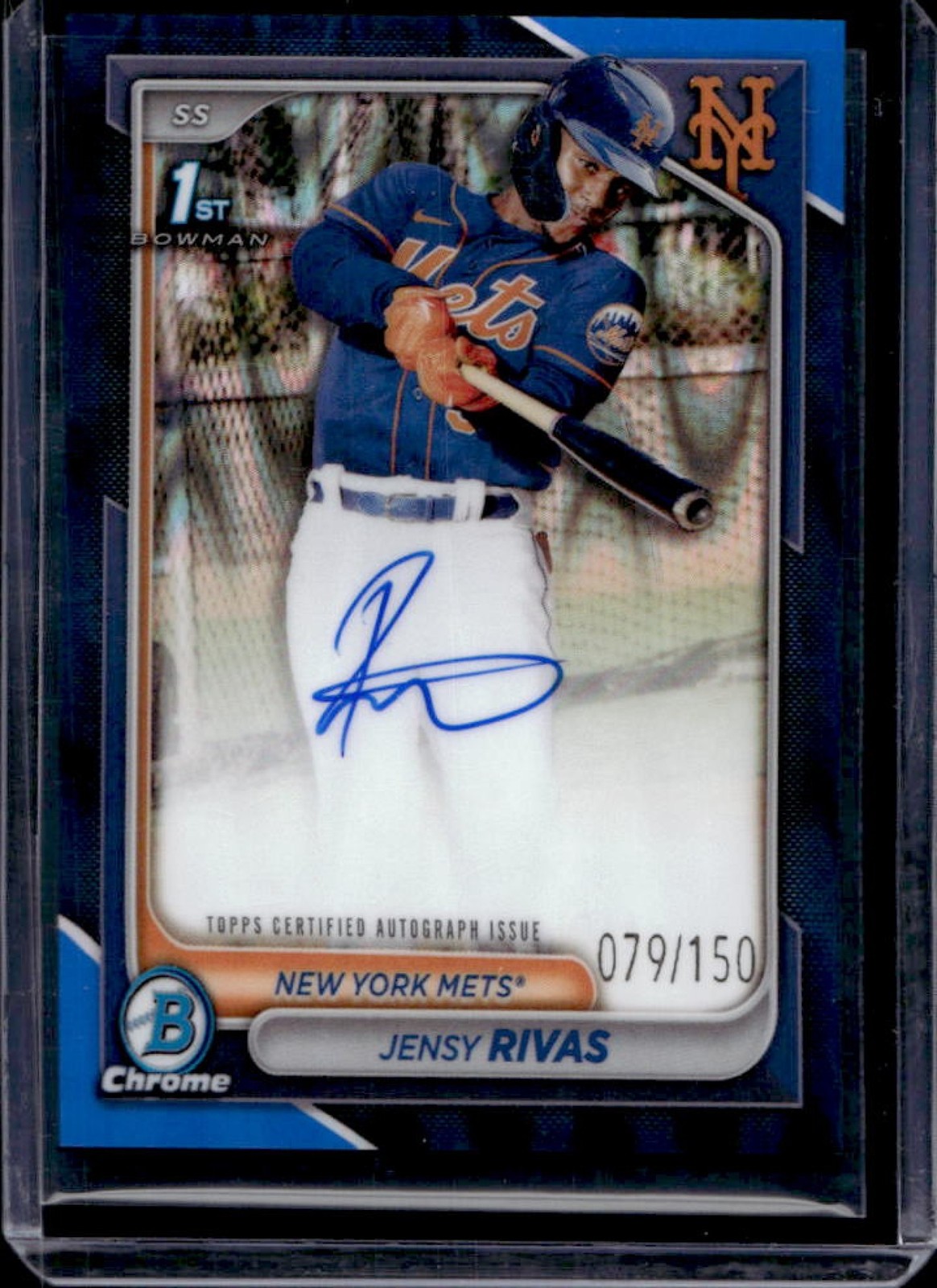 2024 Bowman Chrome Jensy Rivas Auto Blue Raywave Refractor 1st #79/150