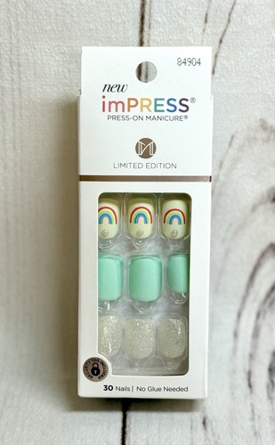 Kiss Impress Press On Ons Nails Short Sumer Fever 84904 Rainbow Matte Glitter - Picture 1 of 2