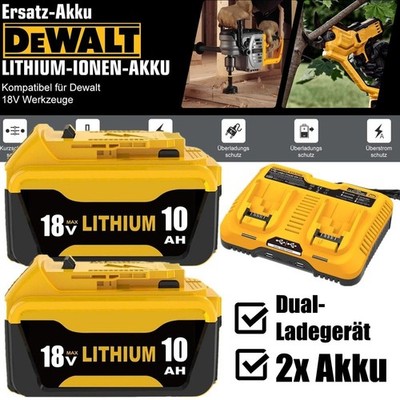 2x für Dewalt 18v Akku 10 Ah XR DCB184 DCB183 DCB182 DCB200 DCB205 /Ladegerät
