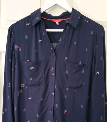 Joules Elvina Shirt Weihnachten Ski Muster Gr. 12 Navy Langarm ohne Pflegeetikett 