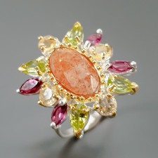 Gemstone Natural Sunstone Ring 925 Sterling Silver Size 7 /R430040