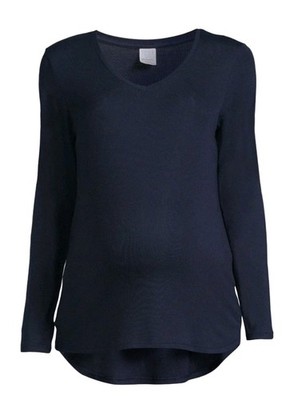 Time & Tru Women's Maternity Navy Blue V-Neck Long Sleeve T Shirt Sz XXL