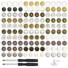 Sets Buttons for Jeans, No-Sew Removable Adjustable Metal Buttons Pins, 120 MIX