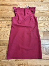 LOFT Dress Deep Pink Ruffle Capped Sleeve Feminine minimalist Office Womens SZ 4