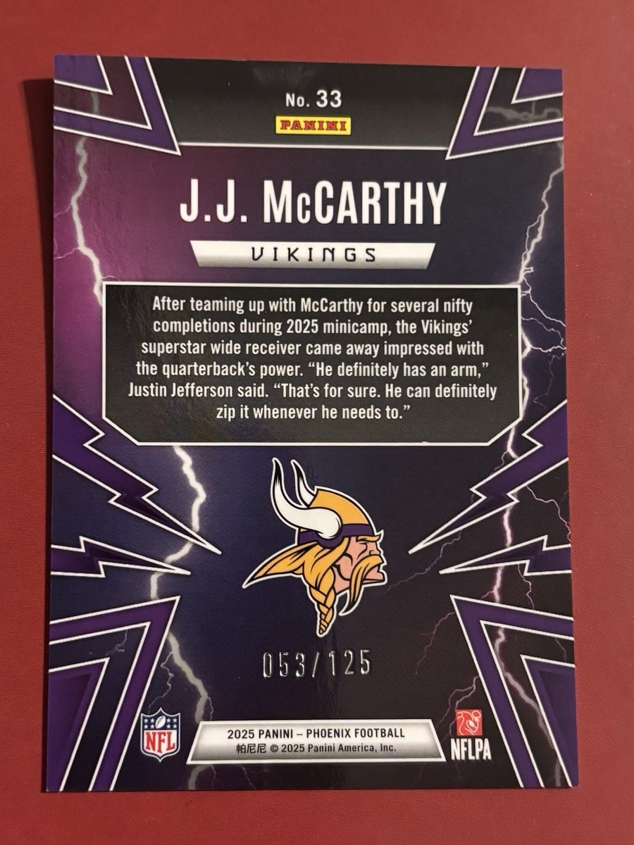 2025 Panini Phoenix Football JJ McCarthy Thunderbirds /125 Vikings