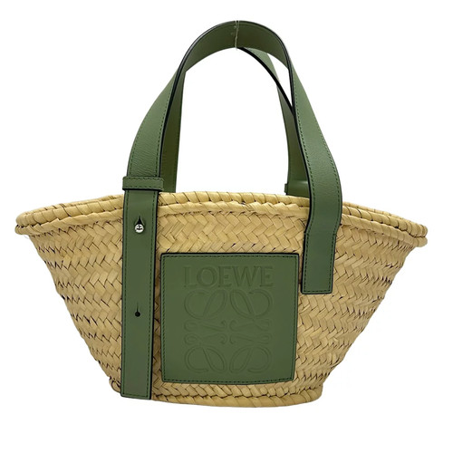 LOEWE Basket Bag Small Handbag Beige x Green Leather