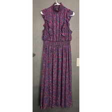 BCBG Paris Floral Maxi Dress Large Smocked Ruffle Sleeve Cottagecore Boho