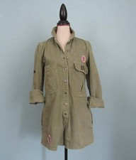 Size: S ZARA Olive Green Denim Romper Long Sleeve Pockets Women