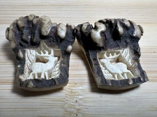 Set of 2 Hand-Carved Deer  Buttons – Elk Scene – Rustic Craft Supply - CR2