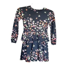 MOLO Echinacea Print Ruffled Floral Organic Dress in Black size 7/8