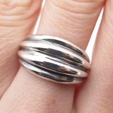 925 Sterling Silver Vintage Modernist Ribbed Oxidized Ring Size 6.75