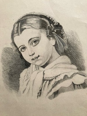 Vintage Bleistiftzeichnung klassisches Portrait Studie auf Papier 45 cm x 32 cm
