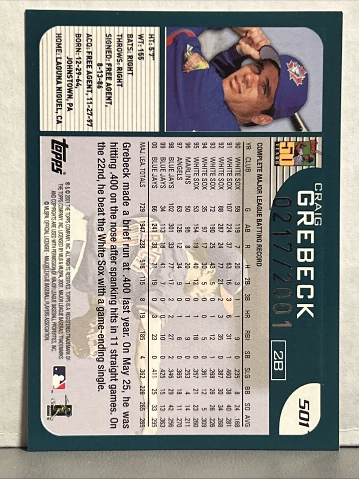 2001 Topps Baseball gold parallel /2001 complete your set 500-600 you pick - Image 2 of 2