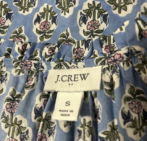 J.CREW Women’s Blue & Pink Floral Cotton Blouse Top Ruffle Collar Size S - Picture 3 of 6