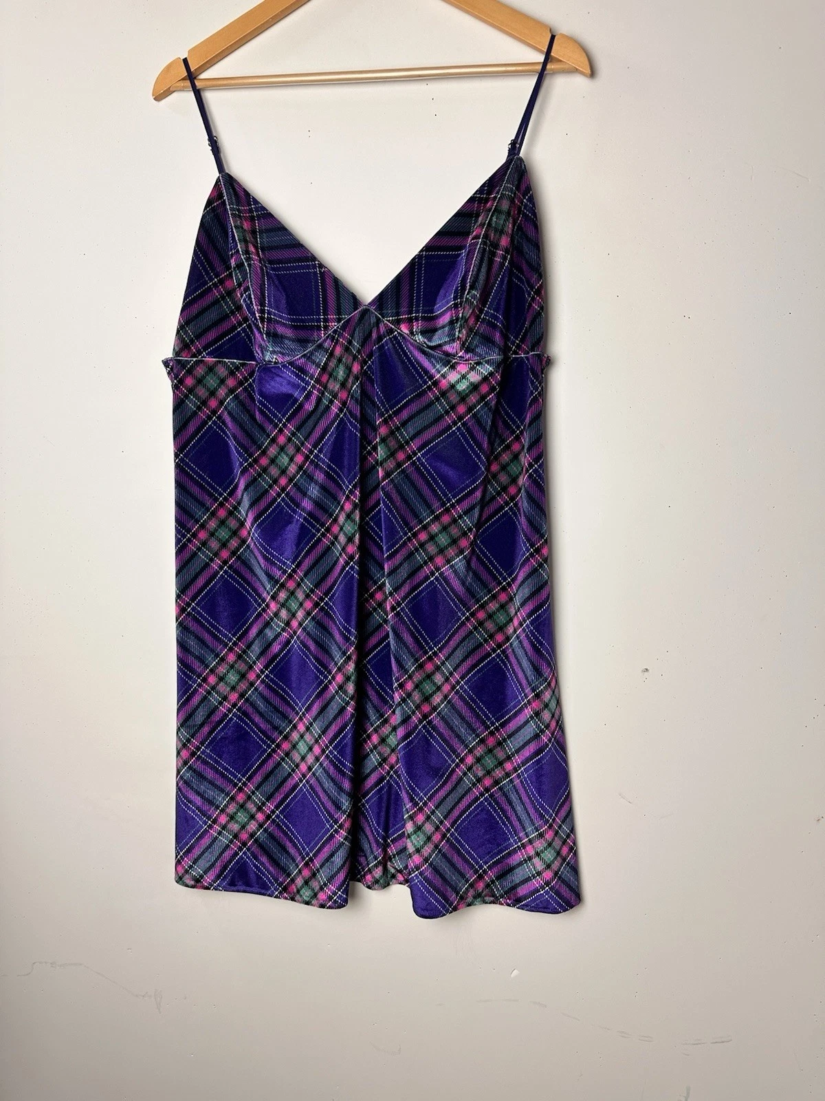 UNDERCOVER Victorias Secret Velluto Babydoll Chemise Vestito Slip Viola Plaid Y2K Grunge XXL