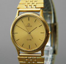 Exc 5 Vintage OMEGA De Ville Cal.1417 191.0181 Gold Dial Quartz Men's Watch