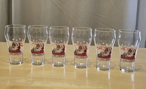 Vintage SANTA CLAUS COCA COLA CHRISTMAS GLASSES  Set Of 6