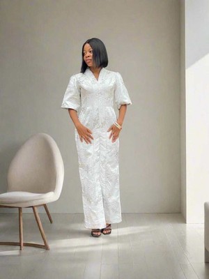 Elegant Damask Brocade fitted Afro Talia Dress