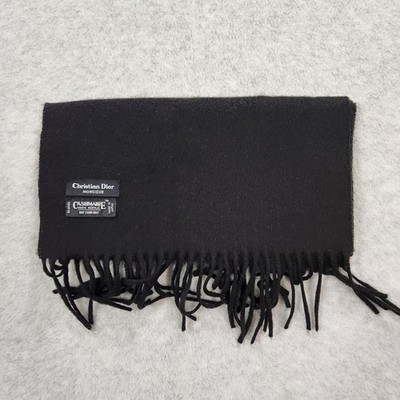Christian Dior Monsieur Scarf Adult 48x22 Black Fringe Cashmaire Japan Made Mens