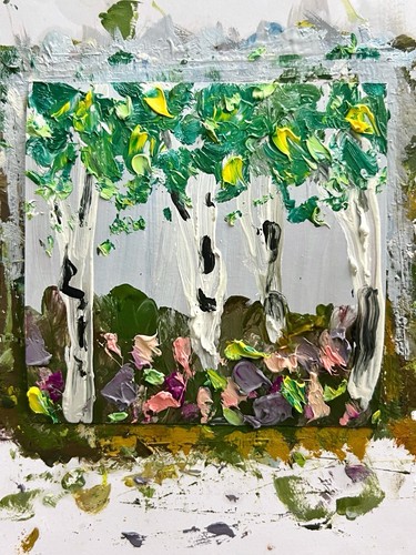 Original Oil Painting Abstract Birch Tree Art Birch Painting Impasto Wildflowers - Picture 10 of 14
