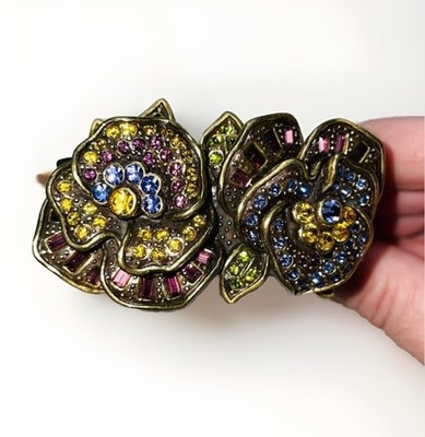 Heidi Daus ''Pleasing Pansy'' Hinged Cuff Floral Swarovski Crystal Bracelet Sz M L