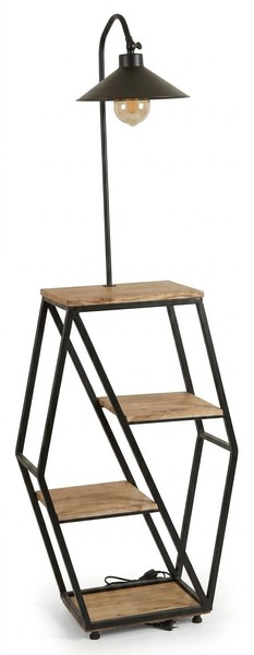 Stehleuchte Industrial Regal Lampe Holz Metall Design Stehlampe-image