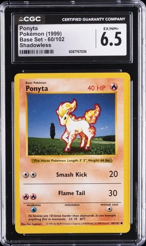 1999 POKEMON BASE SET SHADOWLESS #60/102 PONYTA CGC 6.5