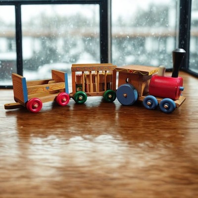 Vintage Handmade Wooden Toy Train with Alphabet Blocks Folk Art Nursery Decor