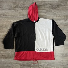 Vintage 80s Adidas Pullover Hoodie Mens L Trefoil Patch Colorblock 3/4 Sleeve