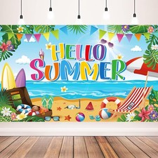 Summer Party Decorations, Hello Summer Beach Party Backdrop Banner, Colorful ...