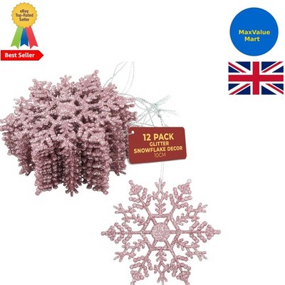 Robuste rosa Glitzer Schneeflocke Ornamente - 12 Stück Set für Zuhause & Outdoor