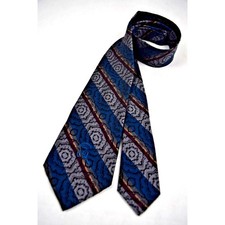 Neck Tie VTG Countess Mara Blue Gray 60s 70s Fancy Detail Stripe 56.5" x 3.5"
