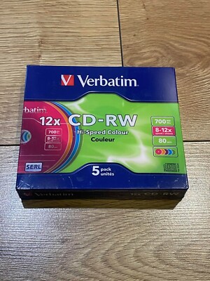 5x Original Verbatim 700MB 12x 80min CD-RW Rewritable Colour 43167 5x Pack Jewel