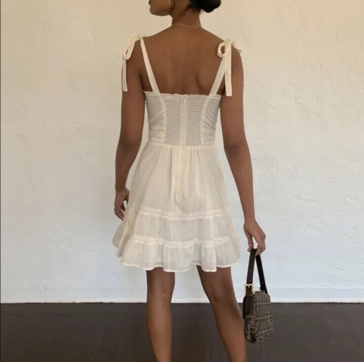 Reformation Maeve Mini Tie Shoulder Dress Lace Organi… Gem