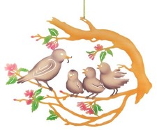 Fensterbild Vogelfamilie auf Baum Erzgebirge Taulin