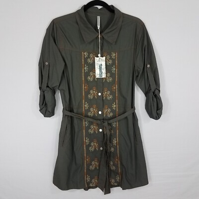 Monoreno Embroidered Snap Shirt Tunic Dress M Belted Roll-Tab Sleeve | eBay Monoreno Embroidered Snap Shirt Tunic Dress M Belted Roll-Tab Sleeve | eBay