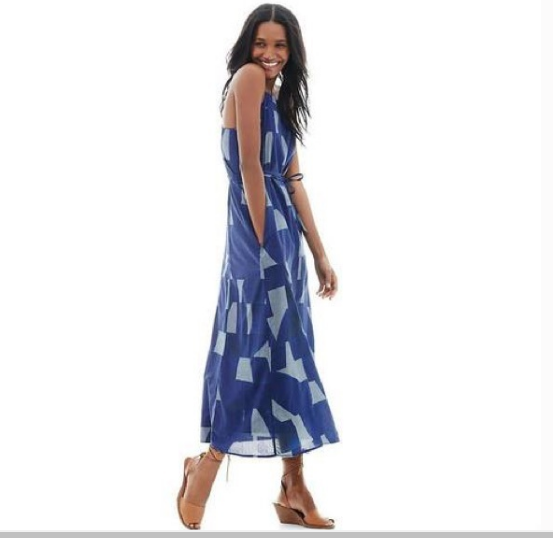 gap blue maxi dress Women's Poplin Drop-Waist Maxi Dress by Gap Navy Blue Dots Size XL