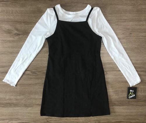 Girls' 2-in-1 Long Sleeve Stretch Knit Slip Dress art class Black S M L XL - Picture 2 of 4