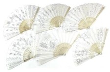 12 WHITE WEDDING HAND HELD 9 INCH WOMEN FAN GI685 accessories new pocket fans