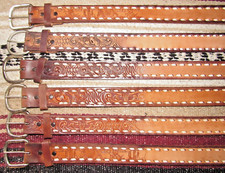VTG Western C M Co Buckstitch Tooled Embossed Leather Belts 6 pc Size 28 NEW