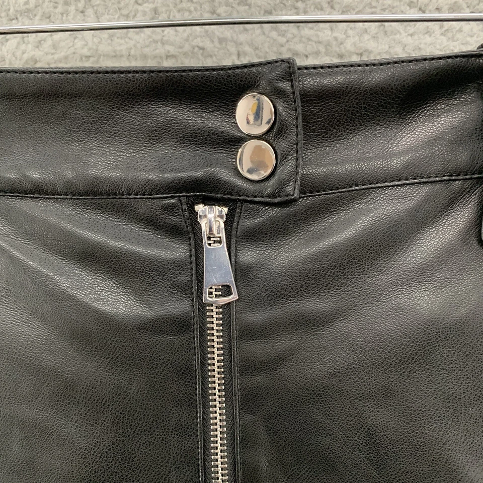 7 For All Mankind 女式黑色人造皮革前拉链摩托 A 字裙 S 码 — 第 4/4 张图片