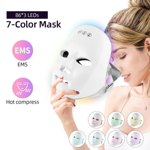 Maschera viso LED EMS 7 colori compressione calda pelle ringiovanimento rimozione rughe salone - Foto 2 di 16