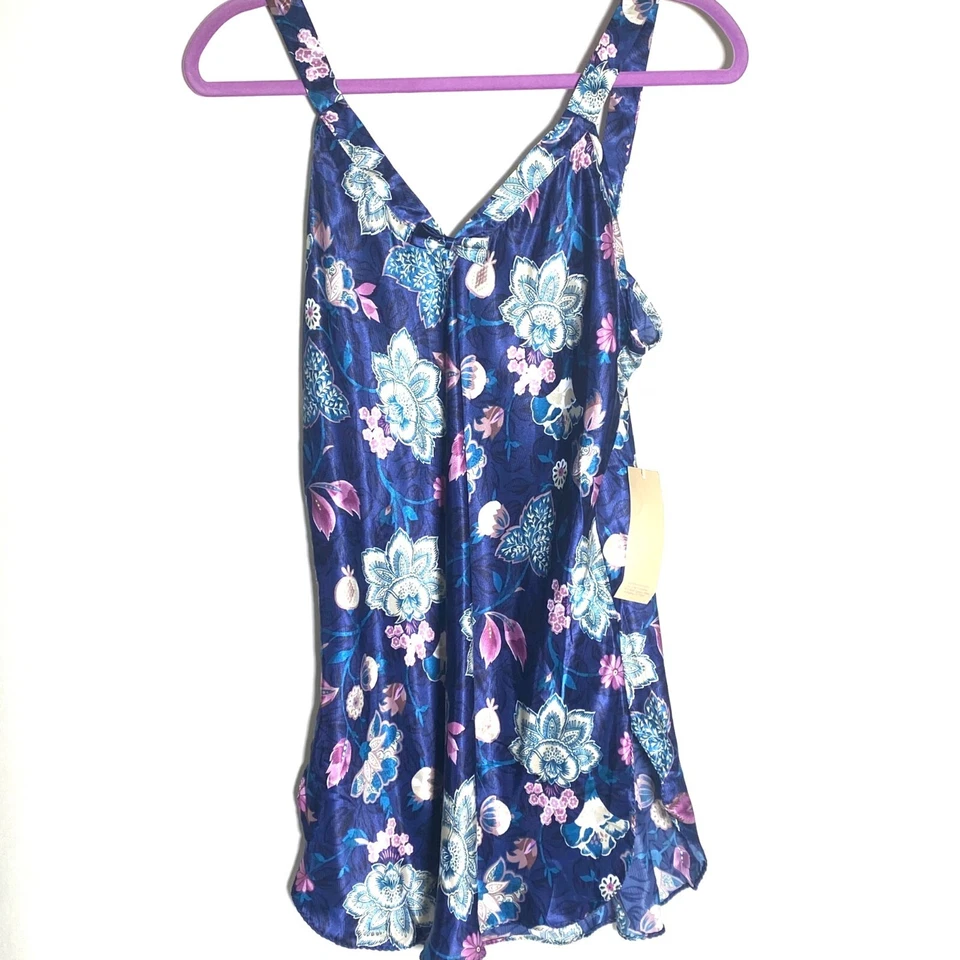 Vintage California Dynasty Slip & Robe Set Navy Blue Floral Silky Satin New Sz S - Image 4 of 4