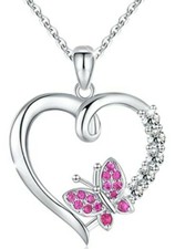 925 Sterling Silver Butterfly Heart Pendant Necklace for Women
