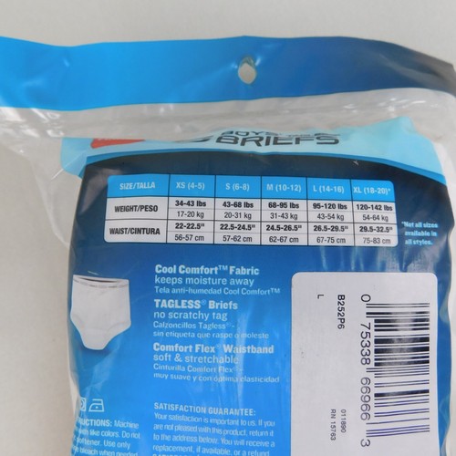 12 Pair Hanes Boy's Tagless Briefs Underwear - 14-16 Large #4655 - Picture 7 of 9