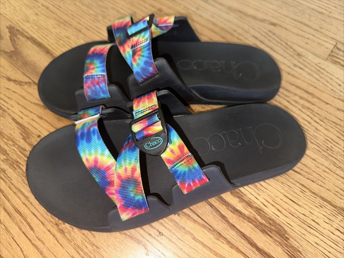Chaco Chillos Slide Sandals Black With Rainbow Tie Dye  display picture 2
