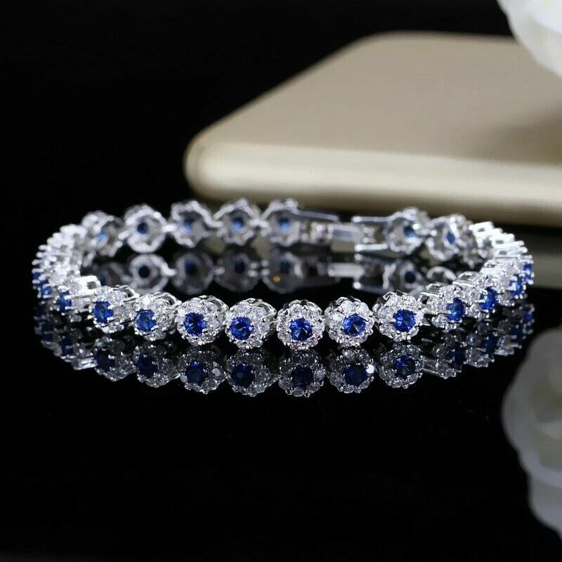 Pulsera tenis 100 % plata de ley 925 circonitas cúbicas piedras preciosas joyería para mujer Foto 3 de 4