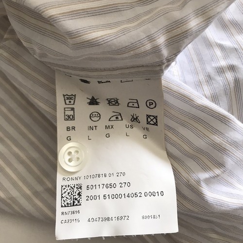 Camisa Hugo Boss Gris Blanco Rayas Manga Larga Calce Ajustado 100% Algodón Talla L Para Hombre - Imagen 5 de 10