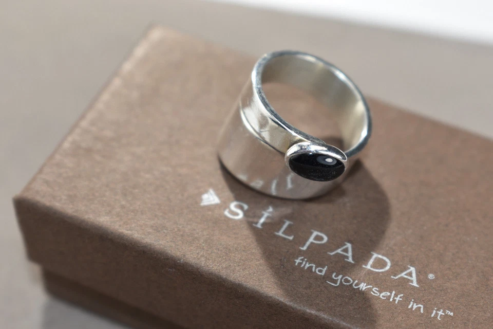 SILPADA 925 Sterling Silver Black Onyx Wrap Style Ring R0946 Size 6 CUTE - Image 4 of 4